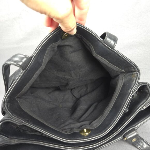 TR Bentley Black Faux Leather Tote Shoulder Bag Zip Pocket - Picture 6 of 16